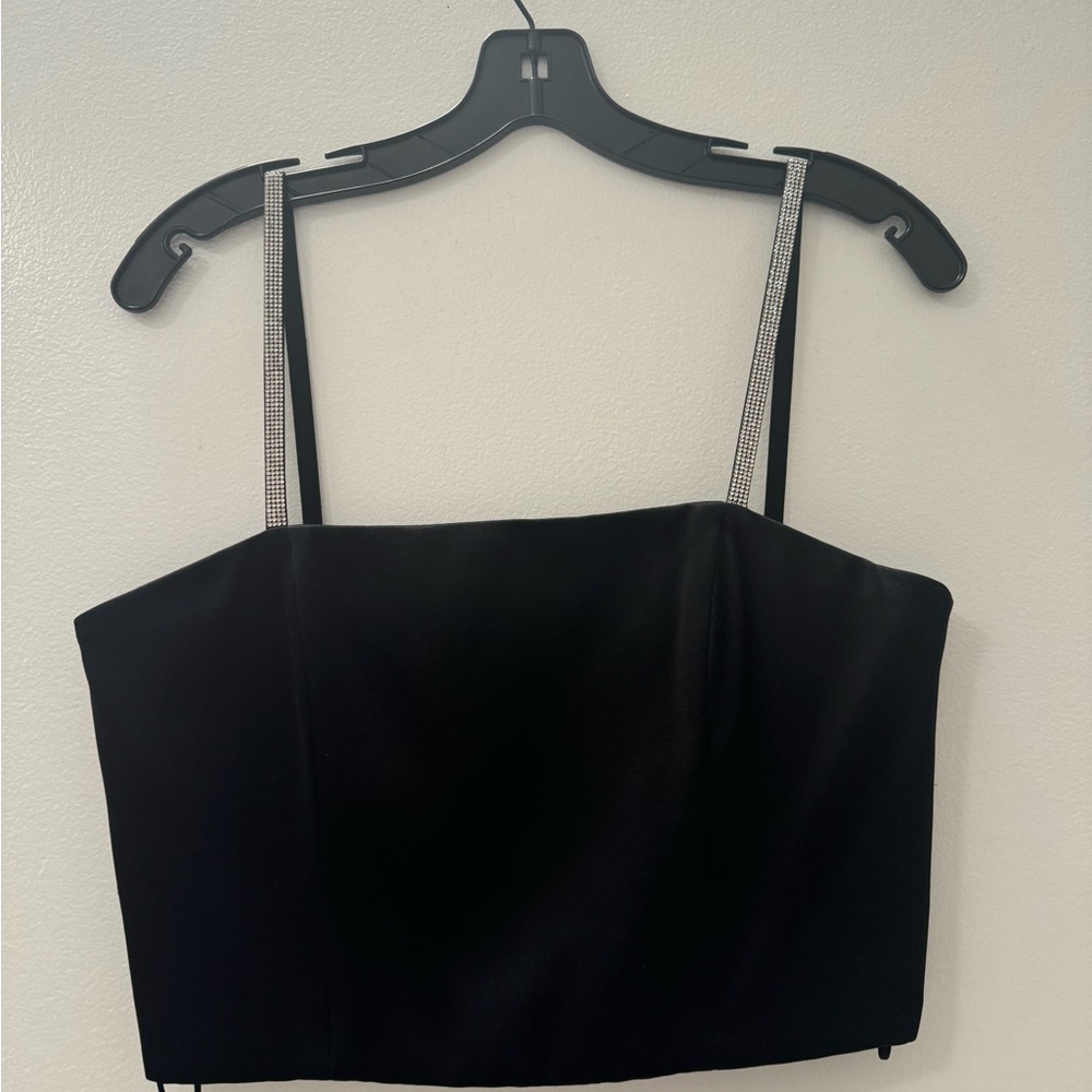 Worn once Alice and Olivia Black Women's Top with Rhinestone Straps